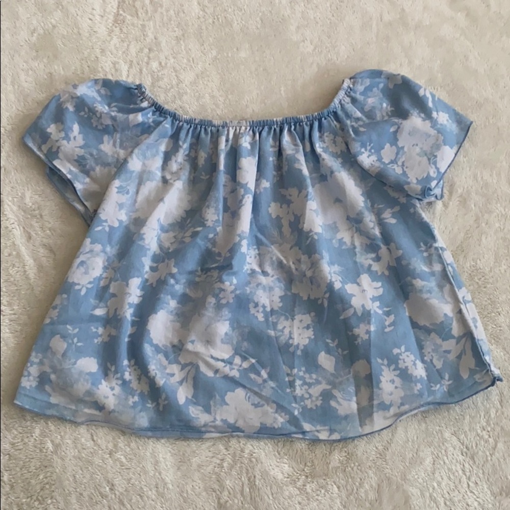 Light Blue, Floral, Off the Shoulder top